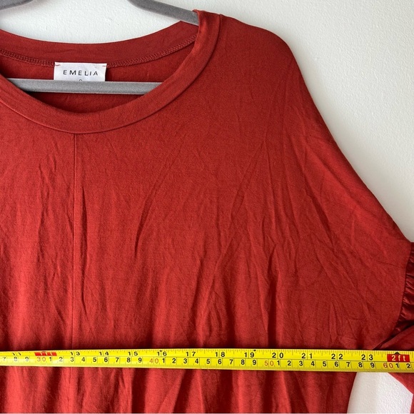 Emelia Oversized Tie Front Flutter Sleeve Top Rust Red Small Made in USA Modal - Picture 9 of 11